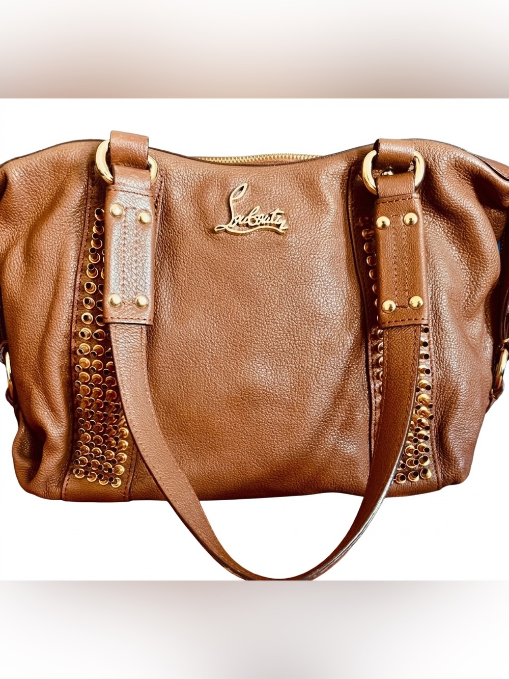 Christian Louboutin Panettone Studded Brown Leather Shoulder Bag